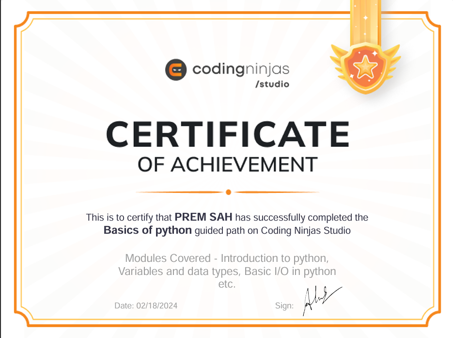 Certificate of achievement