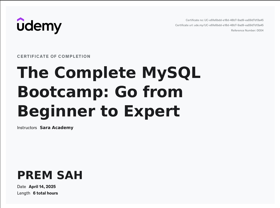 Certificate of achievement